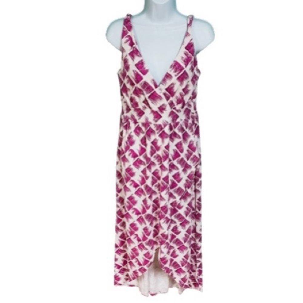 Garnet Hill Pink Brush Strokes Printed Asymmetrical High Low Dress Size 8